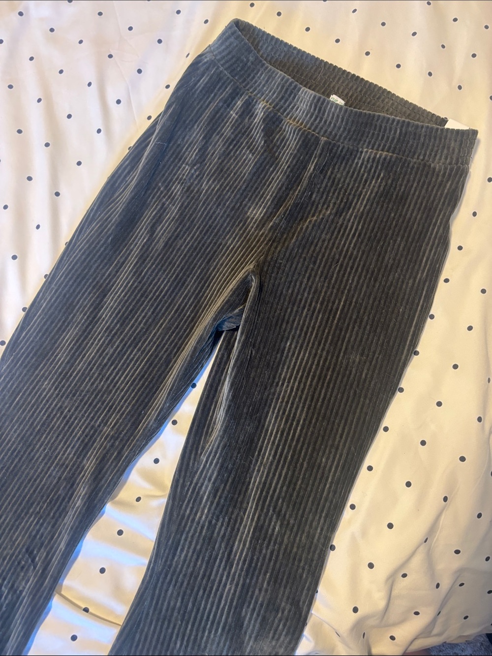 Women's Ribbed Velvet Flare Leggings - Green/Grey